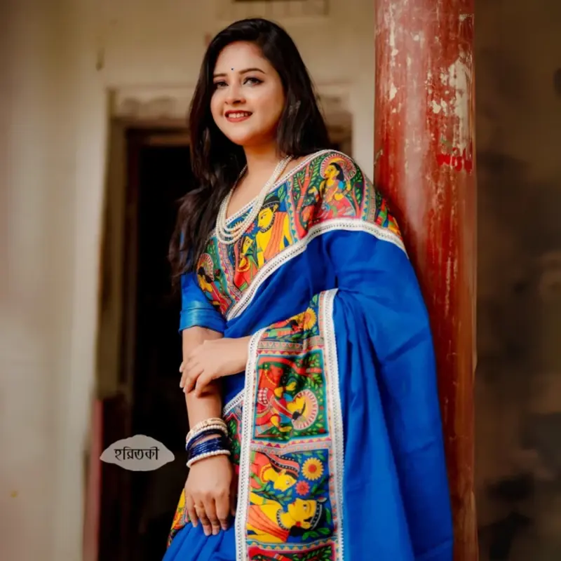 Nilgantha Print Half Silk Saree